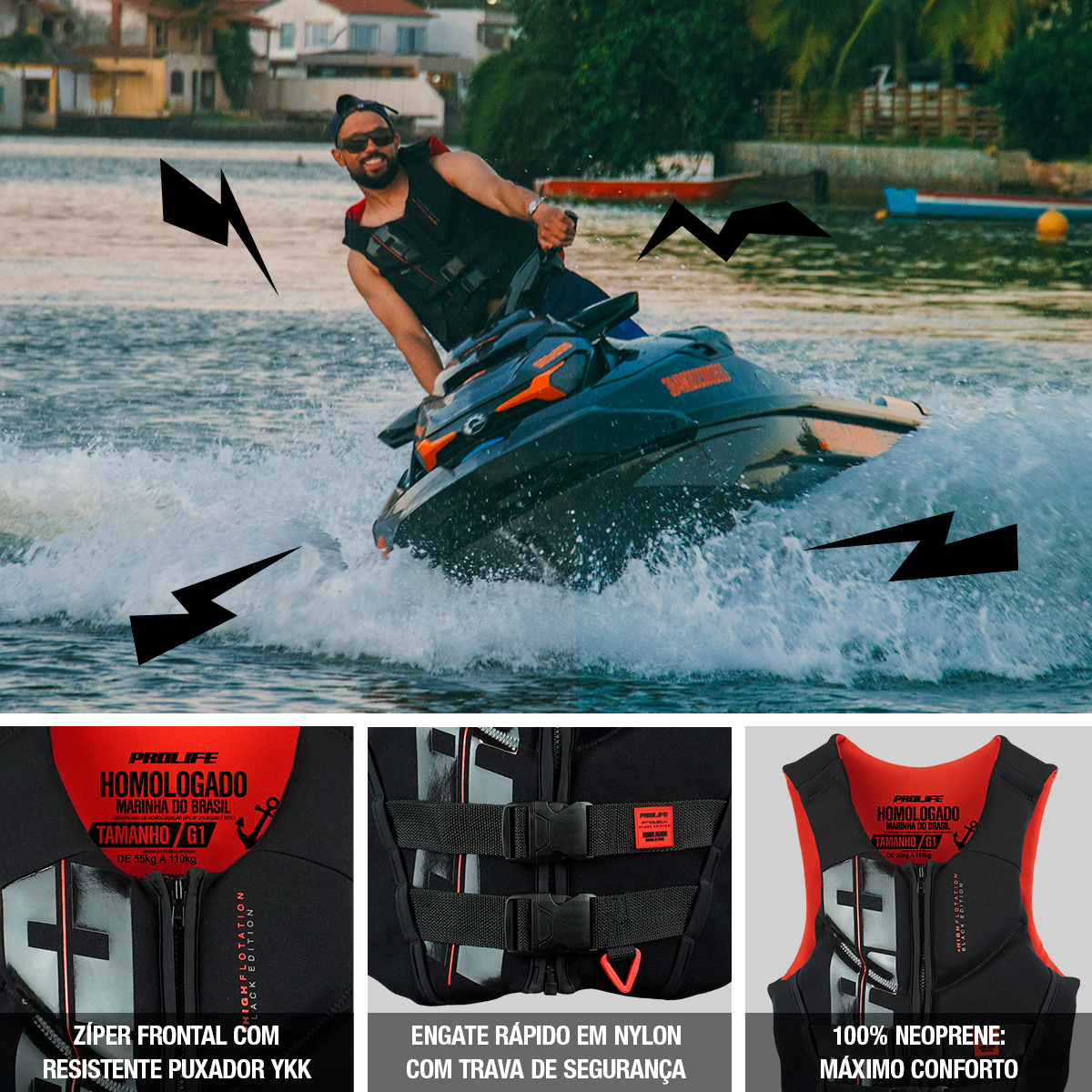 Colete Salva-Vidas Homologado Protech Black Edition